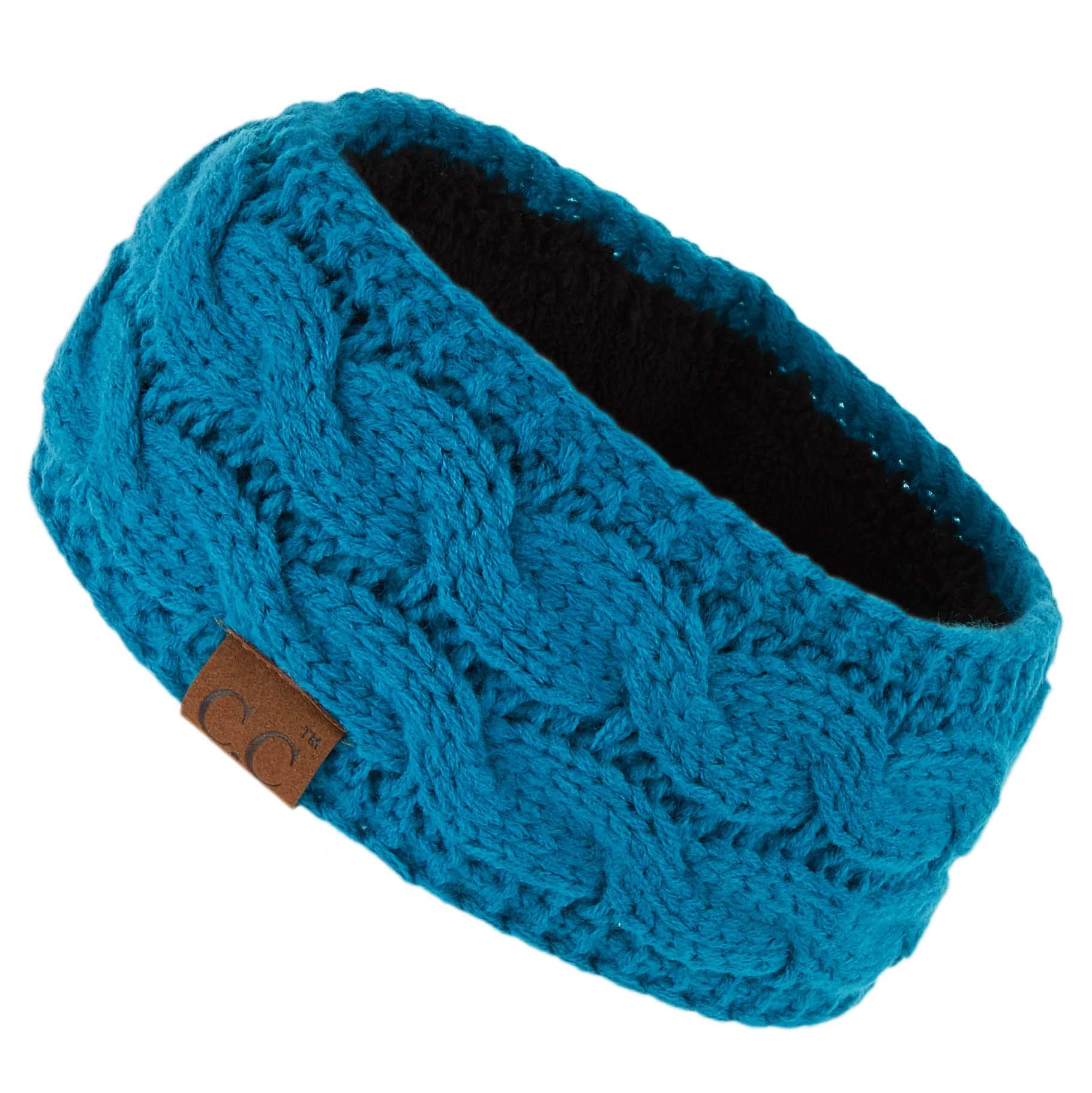 C.C Winter Fuzzy Fleece Lined Thick Knitted Diagonal Stripes Criss-Cross Pattern Headband Headwrap (HW-2060), Teal, 1 Count (Pack of 1)