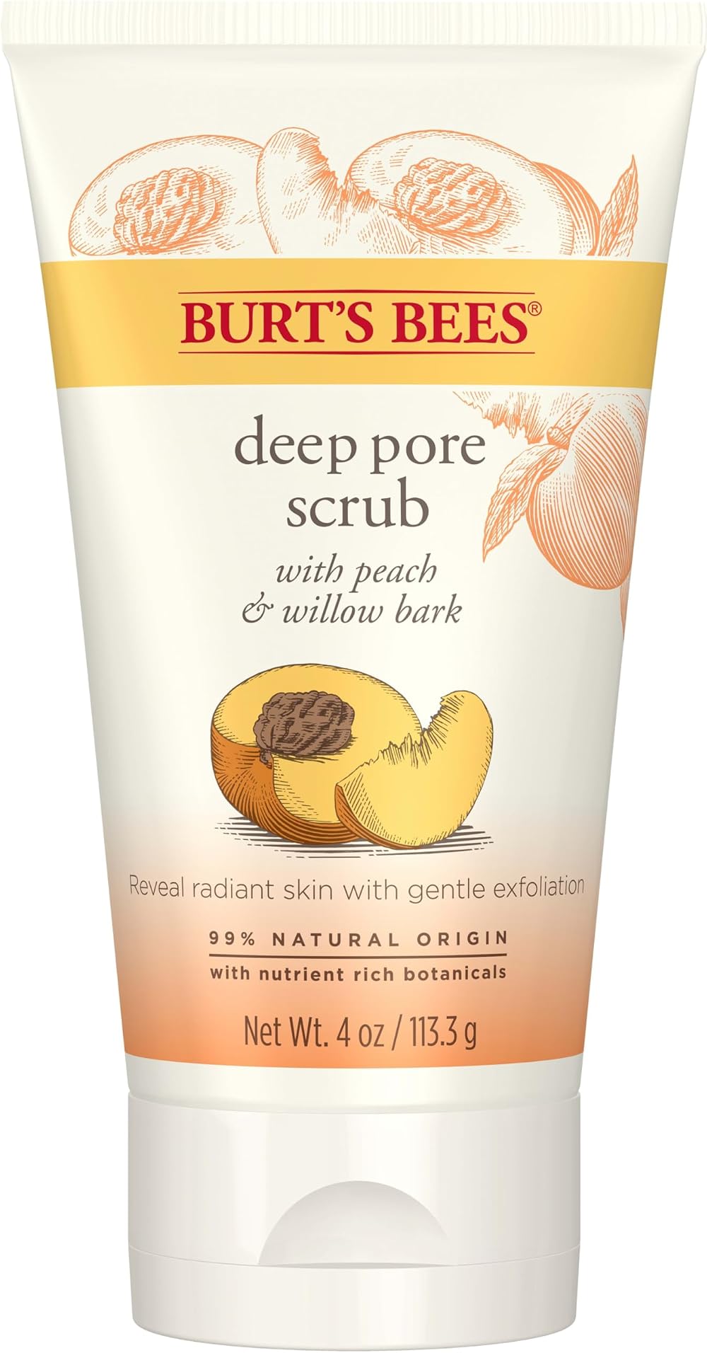 Burt's Bees Peach Willow Bark Deep Pore Facial Scrub 110g Natural Exfoliator