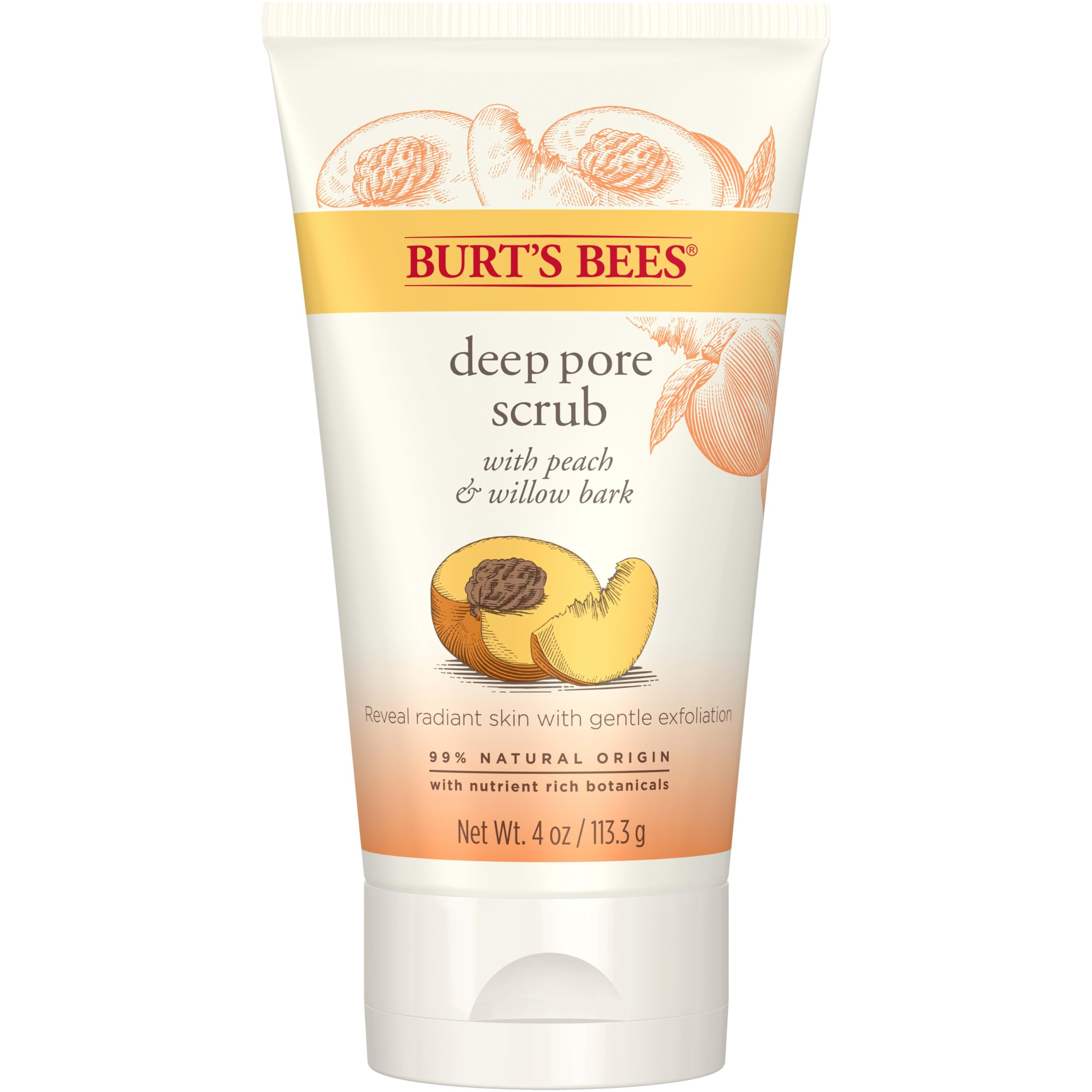 Burt's Bees® Natural Peach and Willow Bark Deep Pore Exfoliating Facial Scrub – 1 x Tube 110 grams