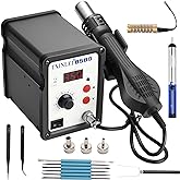 TXINLEI 858D 110V Solder Station, Digital Display SMD Hot Air Rework Station Solder Iron Kit Heat Gun, Tweezers, Desoldering