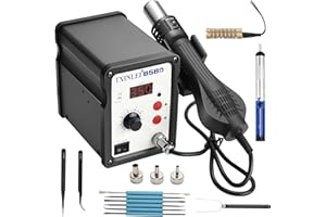 TXINLEI 858D 110V Solder Station, Digital Display SMD Hot Air Rework Station Solder Iron Kit Heat Gun, Tweezers, Desoldering 