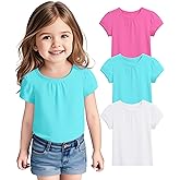 ZUEMET 3 Pack Toddler Girls Short Sleeve Shirts Pleated Neck Cotton T-Shirts Baby Girl Summer Tee Tops Size 18M-5T