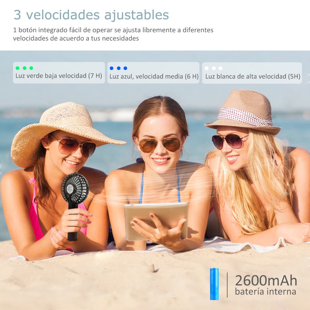 LOBKIN Portátil de Bolsillo Portátil Mini Ventilador Ventilador Eléctrico con Batería Recargable 2600mAh 8 Horas de Tiempo de Trabajo Ajustable 3 Velocidades para la Habitación de Oficina Al Aire Libre Del Hogar Viajando (negro)