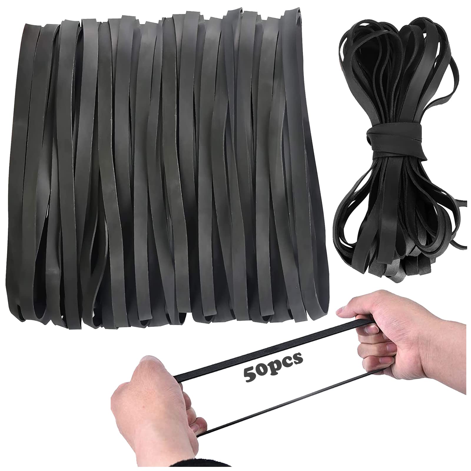 Large Thick Elastic Bands 50 Pieces Black Rubber Bands Big Elastic Rubber Bands Suitable for Office, Home, School Supplies (80 mm x 5 mm)