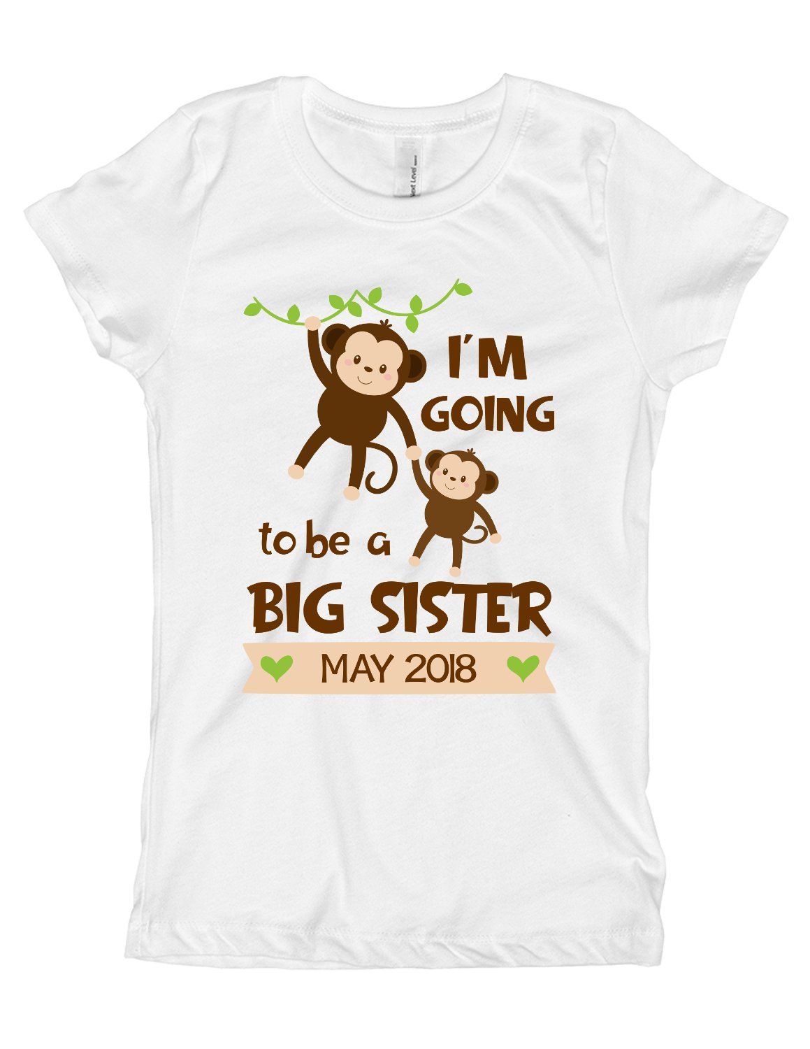 Blu Magnolia Co Girls' I'm Going To Be A Big Sister Shirt | Monkey Custom Date In Banner
