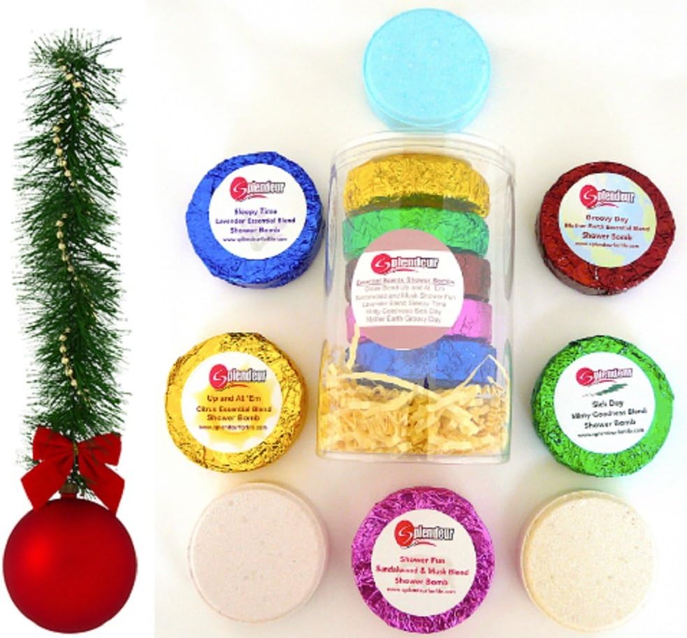 SPLENDEUR LUSCIOUS SPRING Spa Shower Bath Bombs-100% NATURAL-5 Essential Scents (Citrus| Earth| Lavender| Mint| Sandalwood & Musk)-Pamper You-Best Gift-USA Handmade+FREE Beautiful Skin Book!