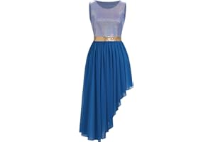 ODASDO Women's Asymmetrical Overlays Dresses Metallic Color Block Praise Lyrical Dance Dress Tunic Irregular Hem Dancewear