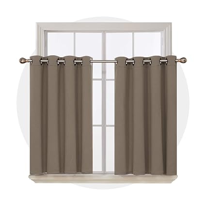 Deconovo Black Blackout Curtains for Kitchen Grommet Top Short Curtain
