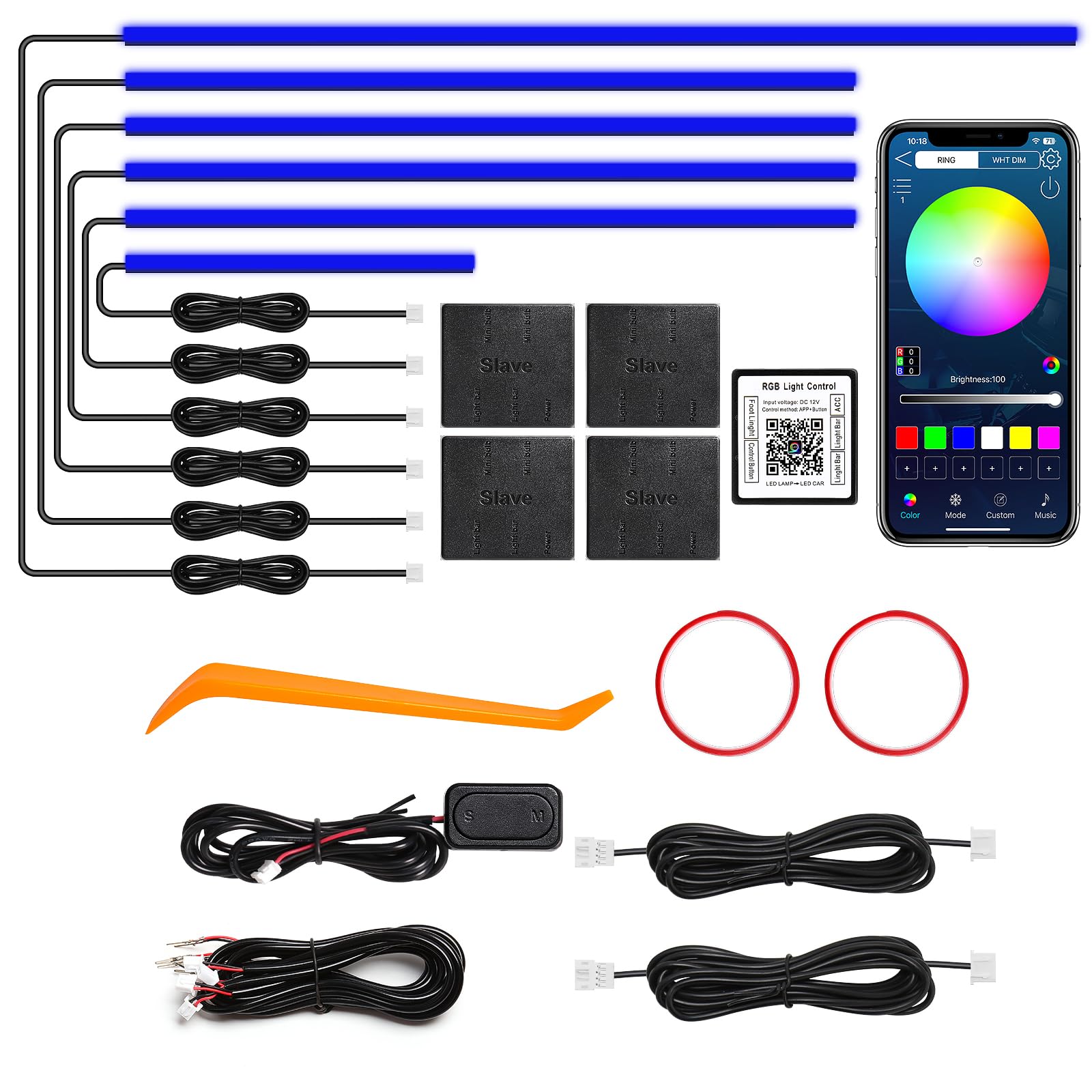 Photo 1 of Acrylic Interior Car LED Strip Light with Wireless APP, RGB 6 in 1 with 175 inches 612 LEDs Fiber Optic Car Ambient Lighting Kits, Dynamic Music Sync Neon LED Strip Lights for Car