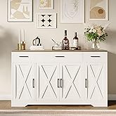 Kselythan 55" Buffet Cabinet with Drawers, Wood Coffee Bar Large Sideboard Buffet Storage Cabinet with Shelves Doors for Kitchen Dining Living Room, White and Rustic