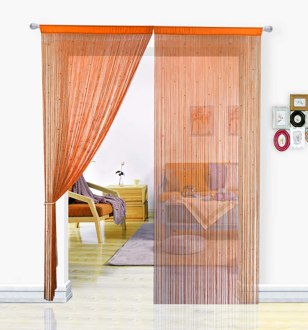 HSYLYM String Curtains Spaghetti Door Beads Light Weight Colourful Dense Bead Curtains for Living Room,Orange,90x200cm