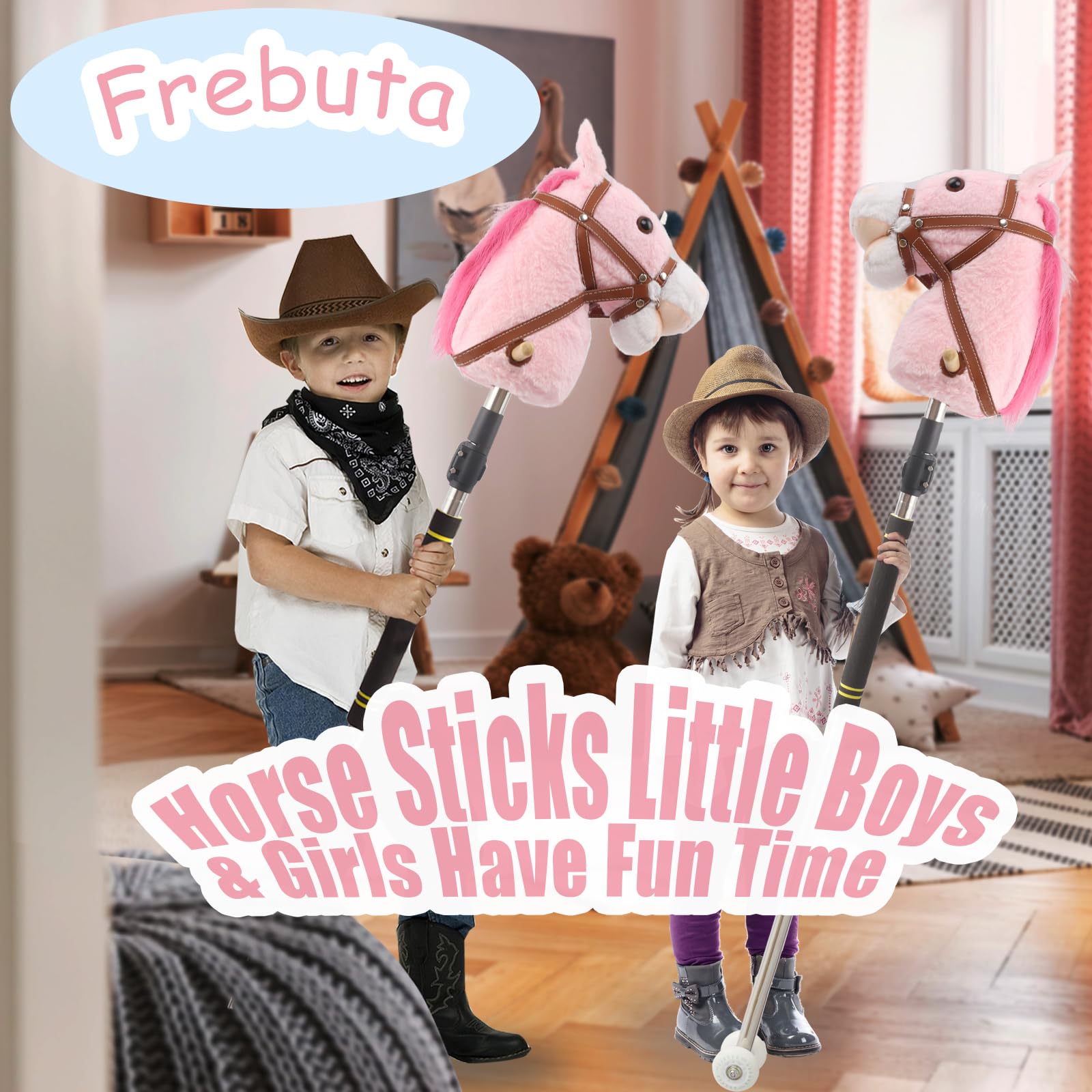 Hobby Horse on a Stick,30 to 50In Stick Horse for Kids 3-12 Years Plush Handcrafted Party Cowgirl Music Pink Pony Horse Toy with Illuminated Wheel Stainless Steels Soft Sponge Handle (Pink)