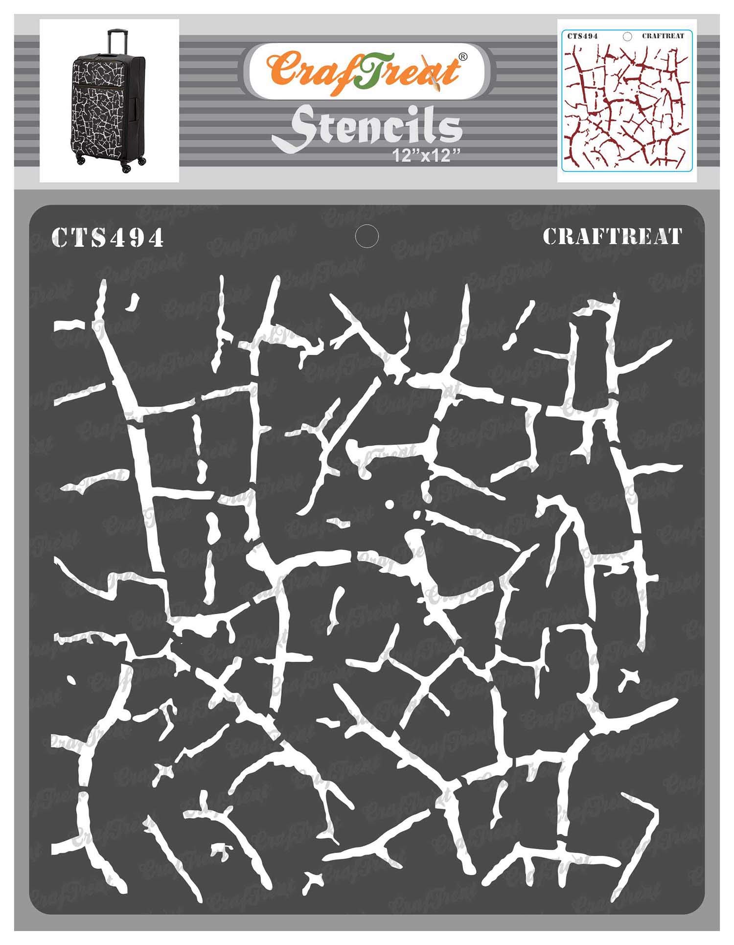 CrafTreat Reusable Crackle Stencil for Painting on Wood, Canvas, Paper, Fabric, Floor, Wall and Tile - Crocodile Crackle - Size:12x12 Inch - Texture Stencils and Templates for Painting