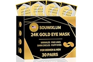 SOUWIXLUM Under Eye Patches For Puffy Eyes 30Pairs, 24K Gold Eye Mask For Dark Circles and Puffiness, Under Eye Mask Patches Skincare, Eye Gel Pads, Eye Patches For Wrinkles, Puffy Eyes Bags Treatment Women Men