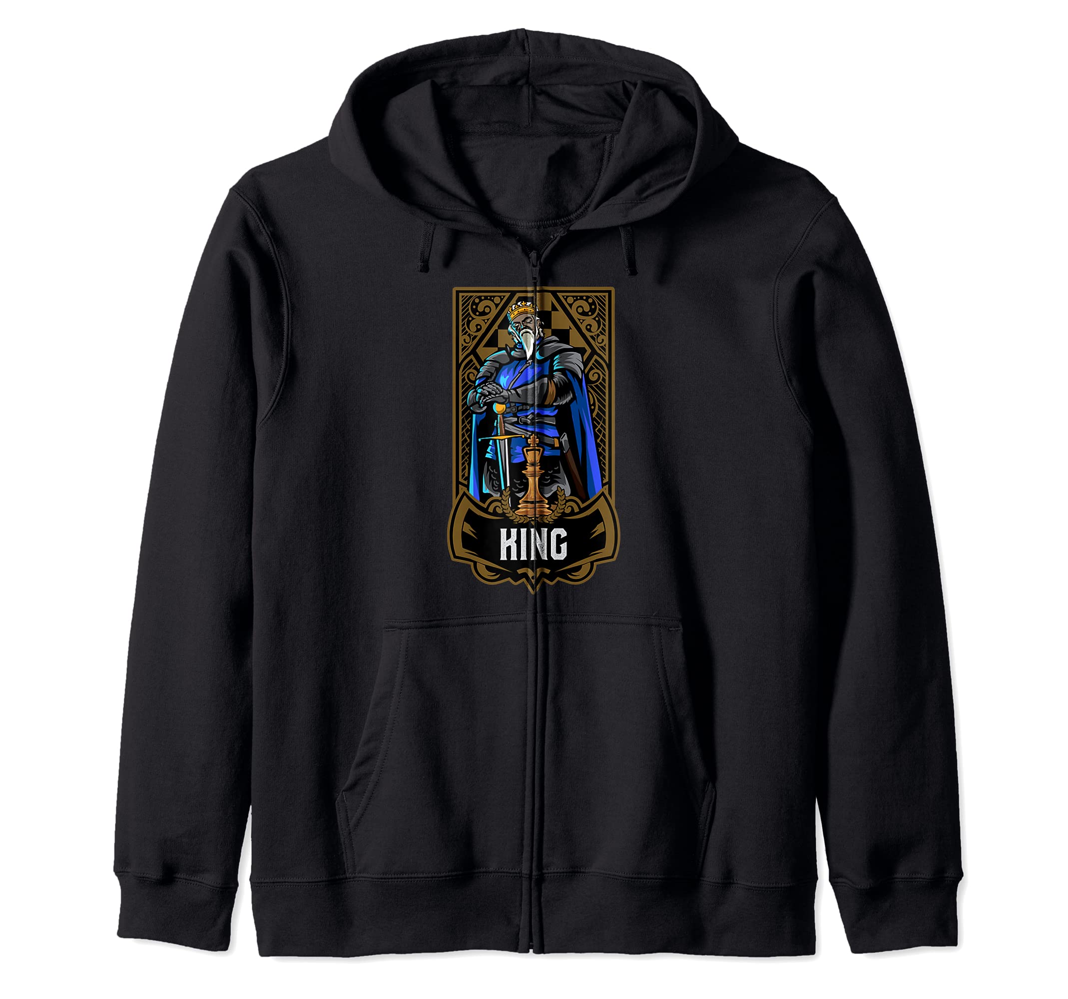 King Chess Game Piece Chess Club Players Gambit Blue Team Zip Hoodie