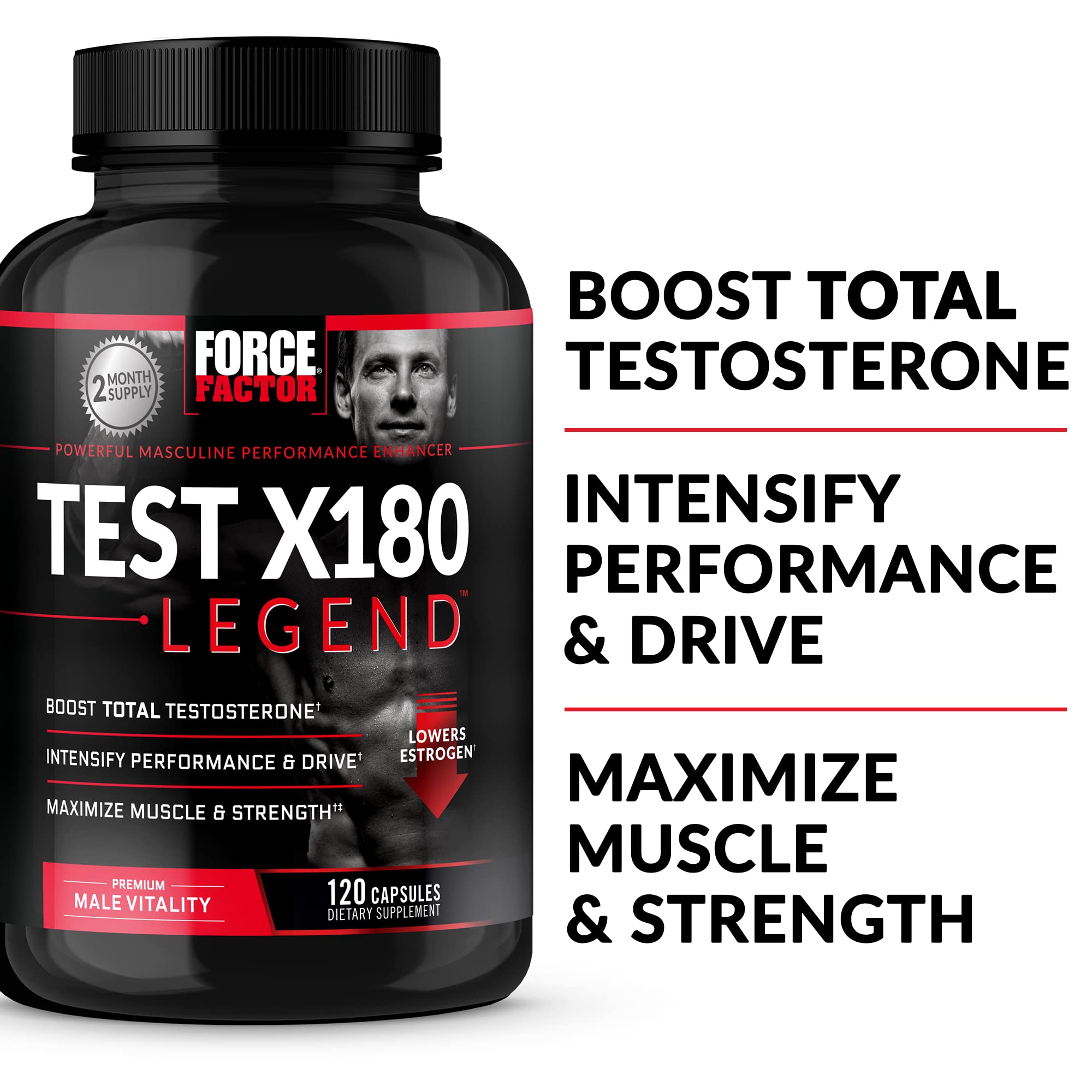 FORCE FACTOR Test X180 Legend Testosterone Booster for Men to Build Muscle & Strength, Performance, Testosterone Supplement for Men’s Health, Testosterone Support, 120 Capsules