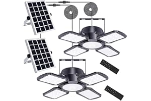 Auzev Solar Shed Light Indoor Outdoor Upgrade 176 LED 4 and 1 Heads Solar Powered Motion Sensor Pandent Daytime Work Lights with 4 Modes Remote Control Security lamp for Garage Gazebo Barn (2 Pack)