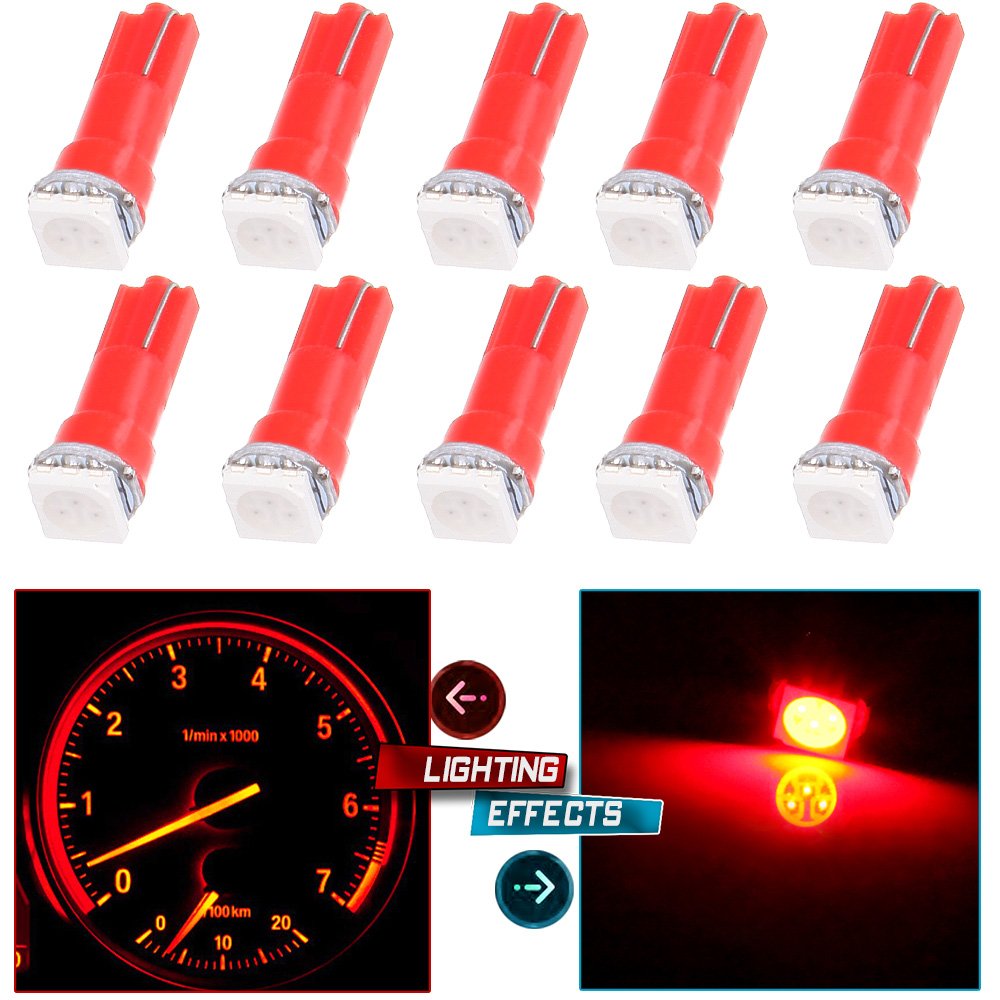 cciyu 10pcs T5 Red 58 70 73 74 Dashboard Gauge 1-SMD 5050 LED Wedge Lamp Bulbs Lights Replacement fit for Dashboard instrument Panel Light Bulbs LED Lamps