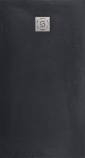 Duschwanne STONE Steinoptik extra flach 28mm aus Mineralguss inkl. Siphon (100 x 120 cm, Anthrazit)