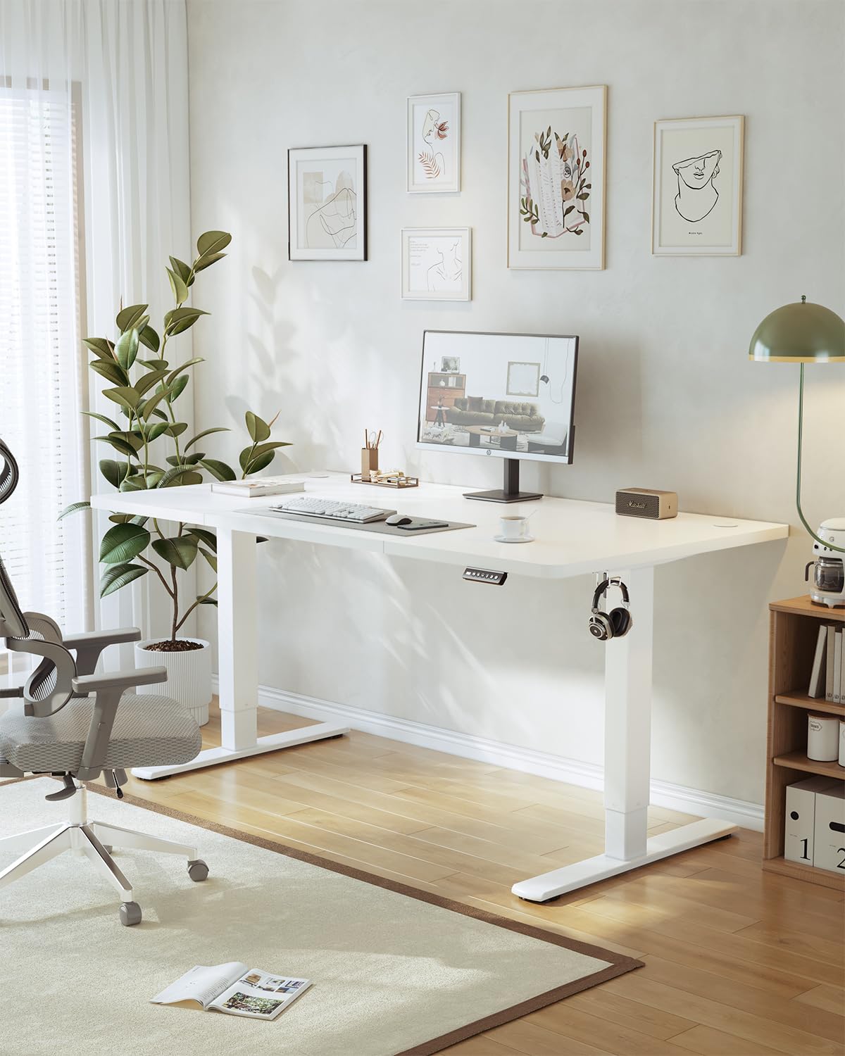 JUMMICO Höhenverstellbarer Schreibtisch mit USB-Ladeanschluss,Schreibtisch Höhenverstellbar Elektrisch 160 x 70 cm, Steh-Sitz Tisch Stehpult Verstellbarer Computertisch,Standing Desk,Weiß 2