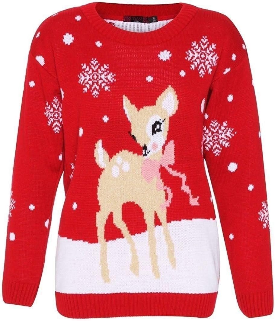 mymixtrendz Women's Bambi Rudolph Kids Xmas Mother Daughter Son Christmas Jumper Top Size 8-26