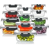 KOMUEE 24 Pieces Glass Food Storage Containers Set,Glass Meal Prep Set with Lids-Stackable Airtight lids,BPA Free,Freezer to 