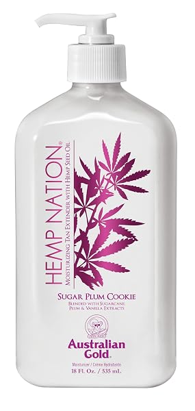 AUSTRALIAN GOLD HEMP NATION SUGAR PLUM COOKIE BUNDLE – TAN EXTENDER BODY LOTION (18 FL OZ) AND BODY WASH (8 FL OZ), DELECTABLE BLEND OF SUGARCANE, PLUM, AND VANILLA, PURE HEMP SEED OIL