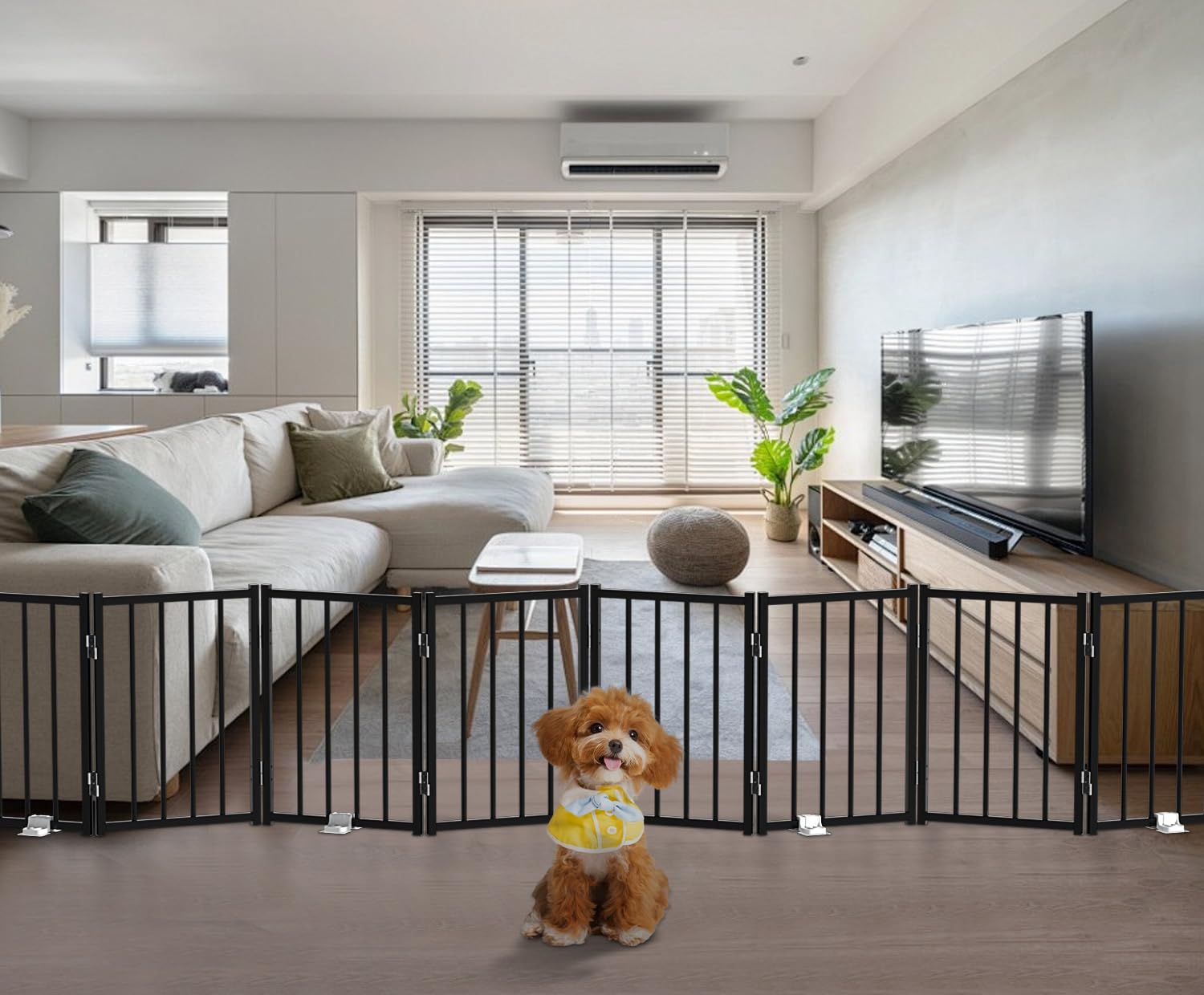 Photo 1 of BFNN Metal Short Dog Gate, 16.5" High to Step-Over, Free Standing Foldable Pet Gate, Up to 96" Wide Puppy Fence for Stairs and Doorways, Indoor & Outdoor Use, No Drilling and No Assembly, Black