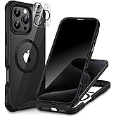 CENHUFO Magnetic Privacy for iPhone 16 Pro Max Case [Compatible with Magsafe] Full Body Phone Case Built-in 9H Tempered Glass Privacy Screen Protector Camera Lens Protector, Shockproof Cover -Black