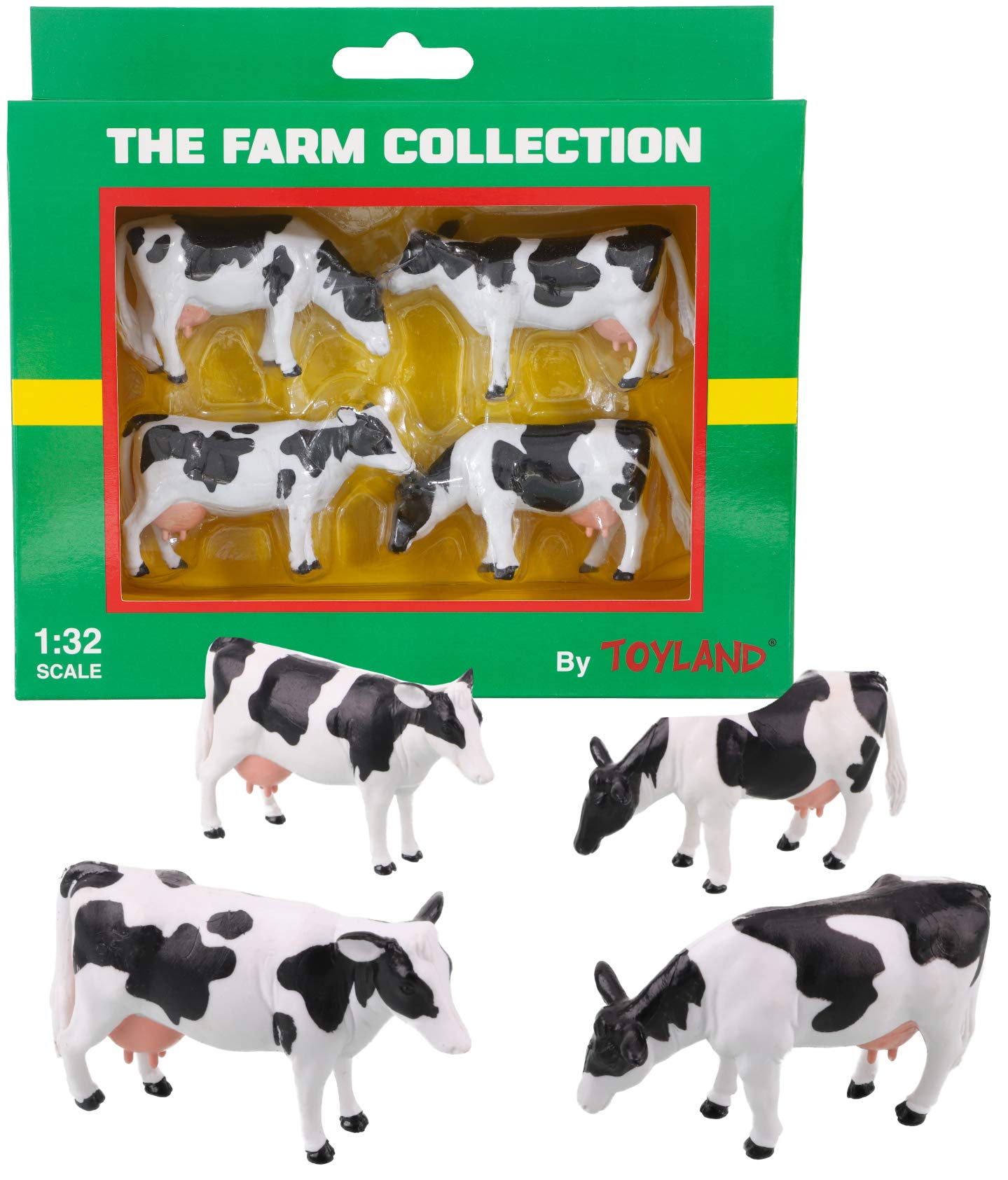 Toyland® Pack of 4 – 1:32 Scale Friesian Cattle Cows – The Farm Collection – Collectable Farmyard Animals