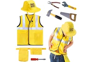 iPlay, iLearn Kids Construction Costumes, Toddler Worker Dress Up Clothes, Boys Pretend Builder Career Outfit, Halloween Role Play Toys, Tool Belt Vest Hat, Party Birthday Gift 3 4 5 6 Years Old Child
