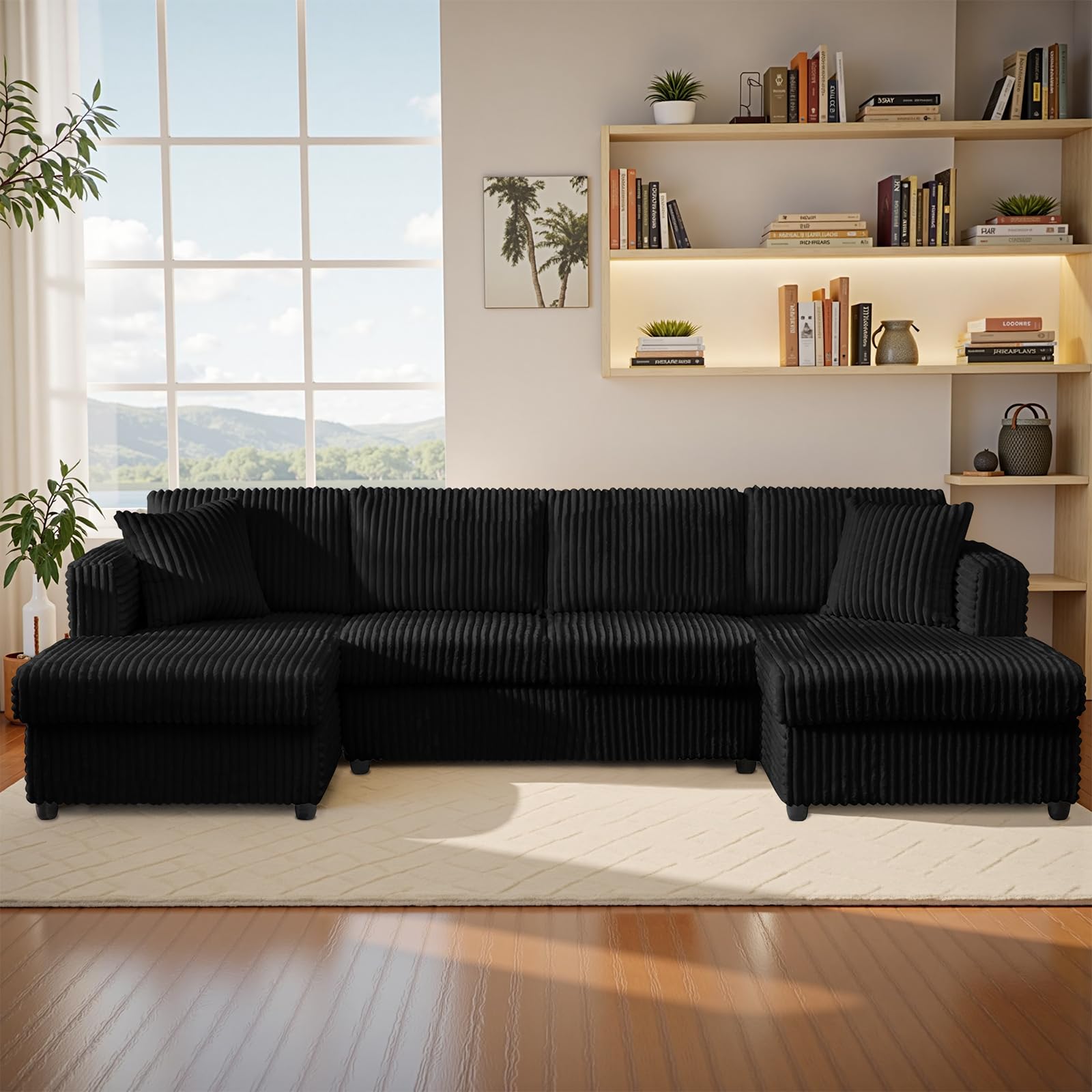 Photo 1 of 123" U-Shaped Modular Sesctional Sofa, Two L-Shape Chaise with 2 Cloud Couch Sectional with Two Pillows, Couches forLiving Room (Black)