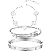 KIOGIU Womens Bracelet 18K Gold Plated Cuff Bangle Clover Bracelet Set for Women Four Leaf Lucky Bangle Jewelry Gift of Love