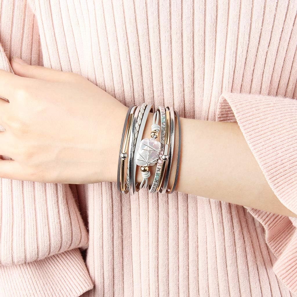 AZORA Womens Leather Cuff Bracelet Baroque Pearl Wrap Bracelets Gorgeous Gold Tube Bangle Handmade Wristbands Jewelry Bohemian Gift for Women, Teen Girls, Mother: Clothing