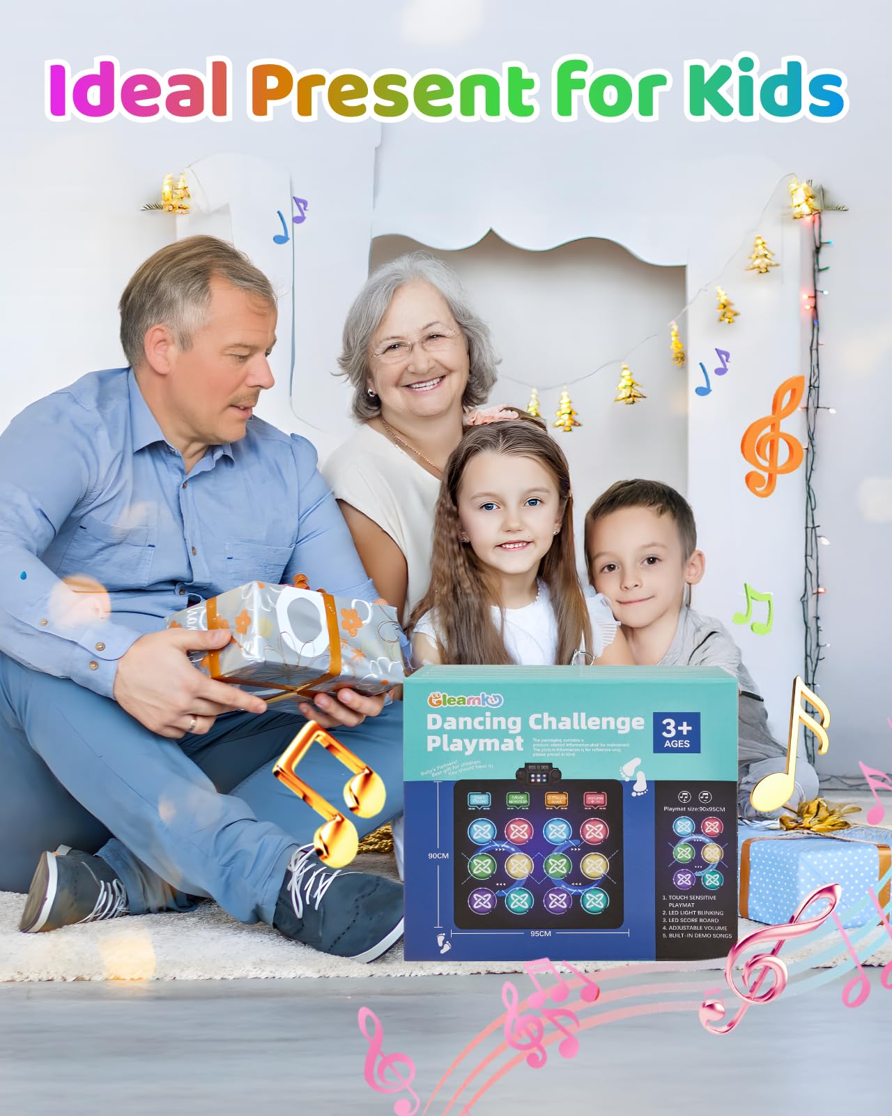 Gleamkid Dance Mat Toys for Kids: LED Light-Up 12-Button Dance Pad with Adjustable Volume, Built-in Music, 1-Player & 2-Player Mode, 8 Challenge Modes and 3 Speed Level, Xmas Gifts for Kids Age 3-12