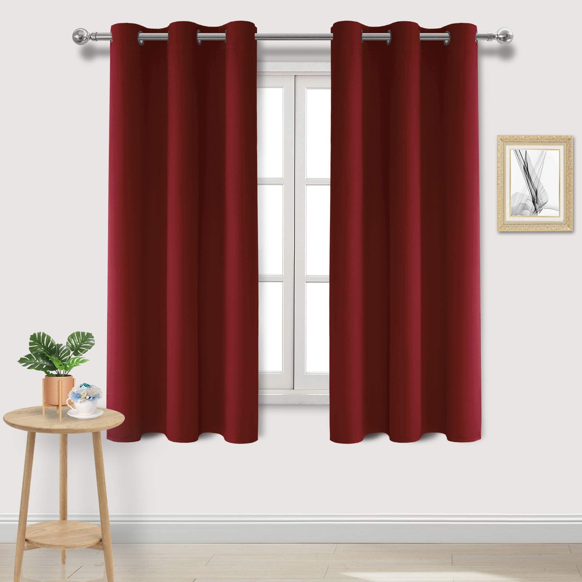 DWCN Burgundy Curtains 63 Inch Length, Blackout Curtain for Bedroom, Living Room Curtains Drapes for Window Treatment - W42 x L63 Inch, Set of 2