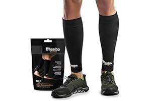 Heelbo Copper Infused Calf Compression Sleeves, Support Muscle Recovery & Blood Circulation, All Day Comfort, Breathable, Moisture Wicking, Black, Medium