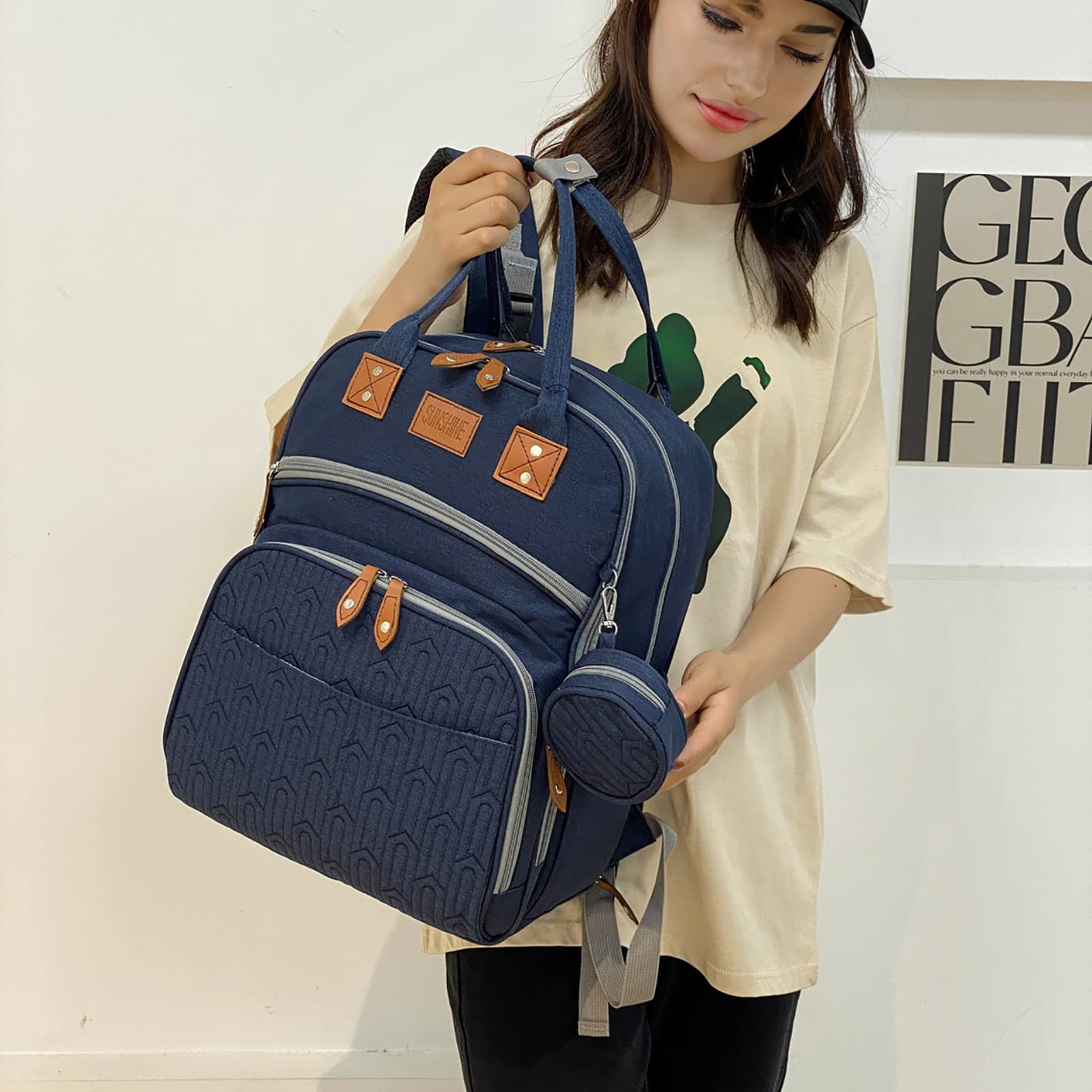 Baby Diaper Bag Backpack with Changing Station, best baby registry shower gifts, Baby Diaper Bags for Men and Women，Essential Gifts for New Parents of Babies（Dark Blue）