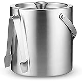 Double-Wall Stainless Steel Insulated Ice Bucket With Lid and Ice Tong [3 Liter] Included Strainer Keeps Ice Cold & Dry, Carr
