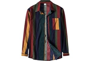 QWENTMTNTY Striped Shirt for Men Vintage Button Up Long Sleeve Casual Dress Shirts Regular Fit Big and Tall Retro Cotton T-Shirts