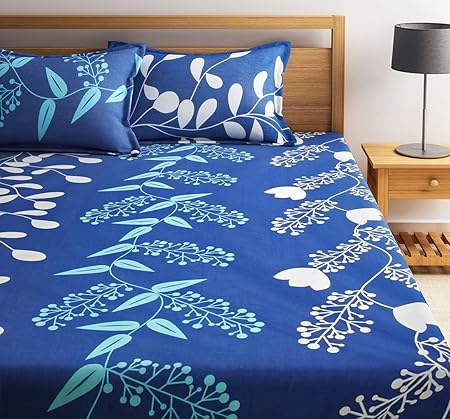 Home Ecstasy 100% Cotton Printed Bedsheet Set 3016 (Blue,Double)