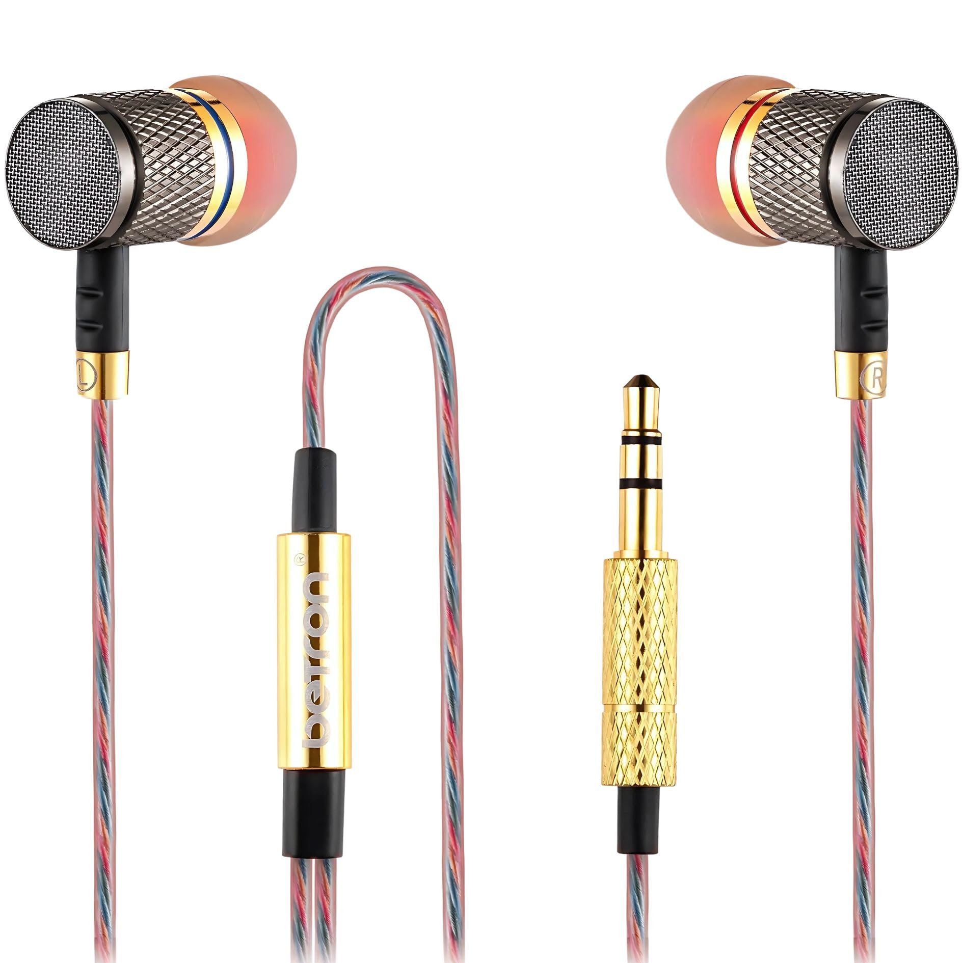 Betron YSM1000 Wired In-Ear Headphones, Noise Isolating Earbuds with Powerful Bass Sound, Tangle-Free Cable and 3.5mm Jack for Phone, Laptop, Tablet