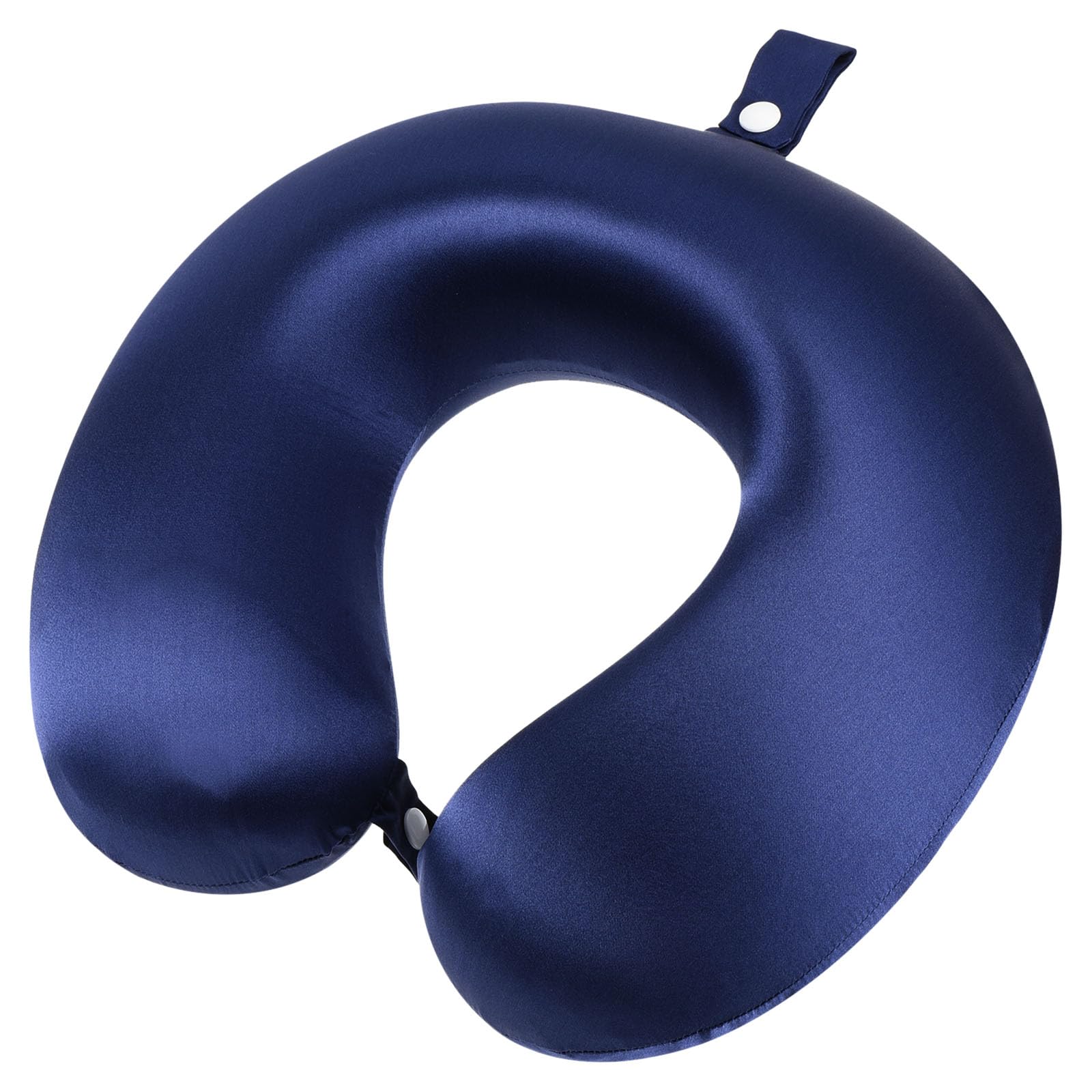 PATIKIL Silk Travel Pillow for Airplane, 22 Momme Real Silk Cover 100% Memory Foam Filled Travel Neck Pillow Sleeping Anti Wrinkle Pillow Head Neck Support for Plane Train, Navy Blue