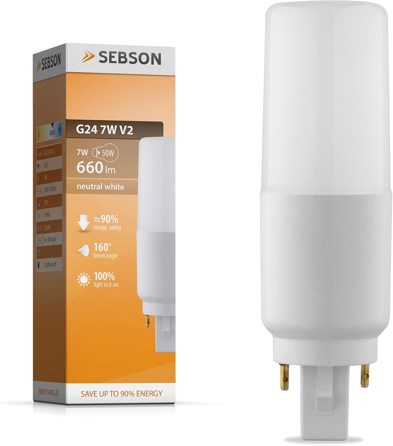 SEBSON G24 7W LED, G24d Universal (G24d-1, G24d-2, G24d-3), 4 Pack, Neutral White 4000K, 50W Replacement for Light Bulb 660lm - Image 3