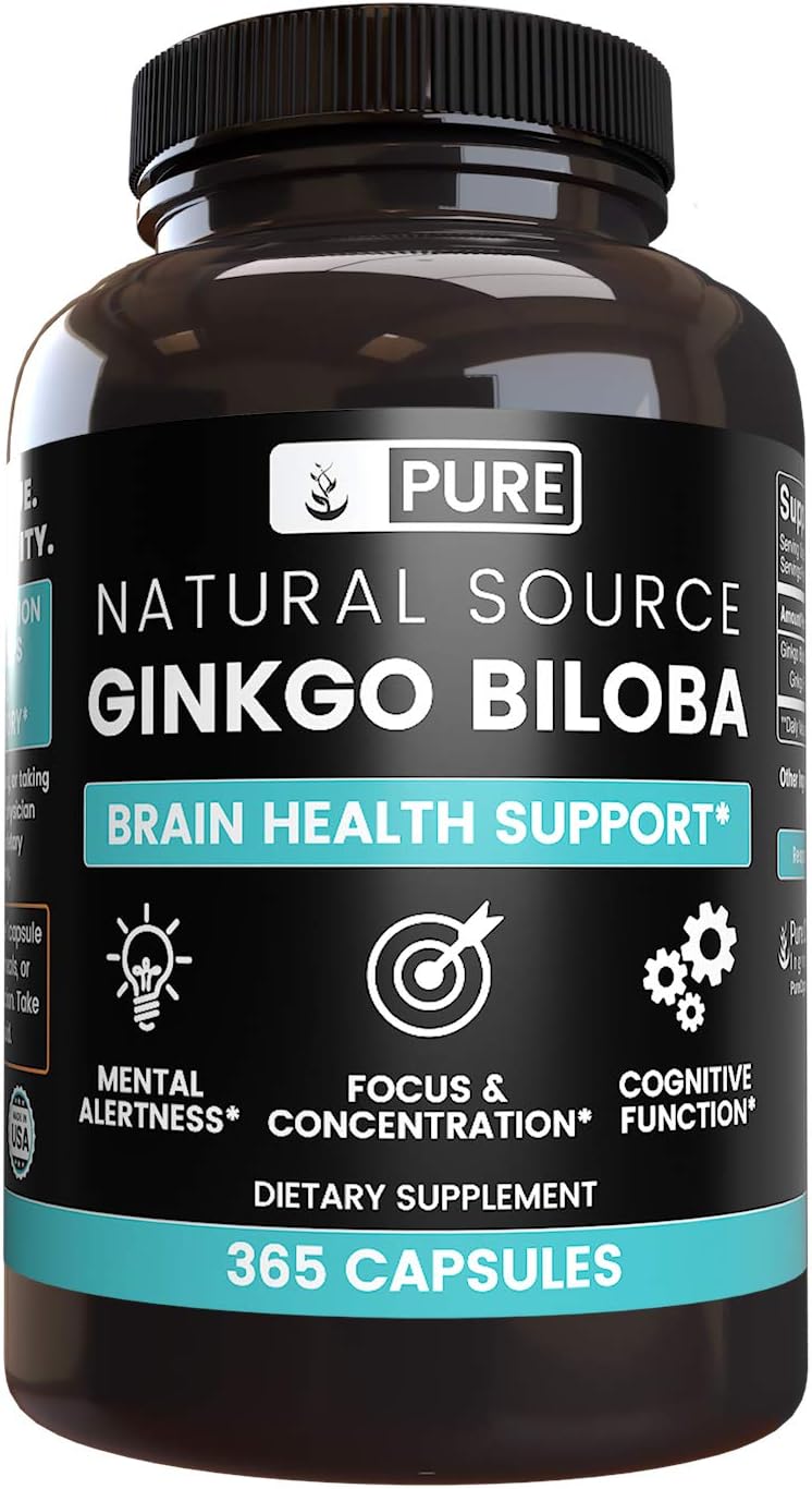 Natural Source Ginkgo Biloba, 365 Capsules, 1-Year Supply, No Magnesium or Rice Fillers, Gluten-Free, Made in The USA, Potent, 24% Standardized Ginkgo Flavone Glycosides Extract: Health & Personal Care