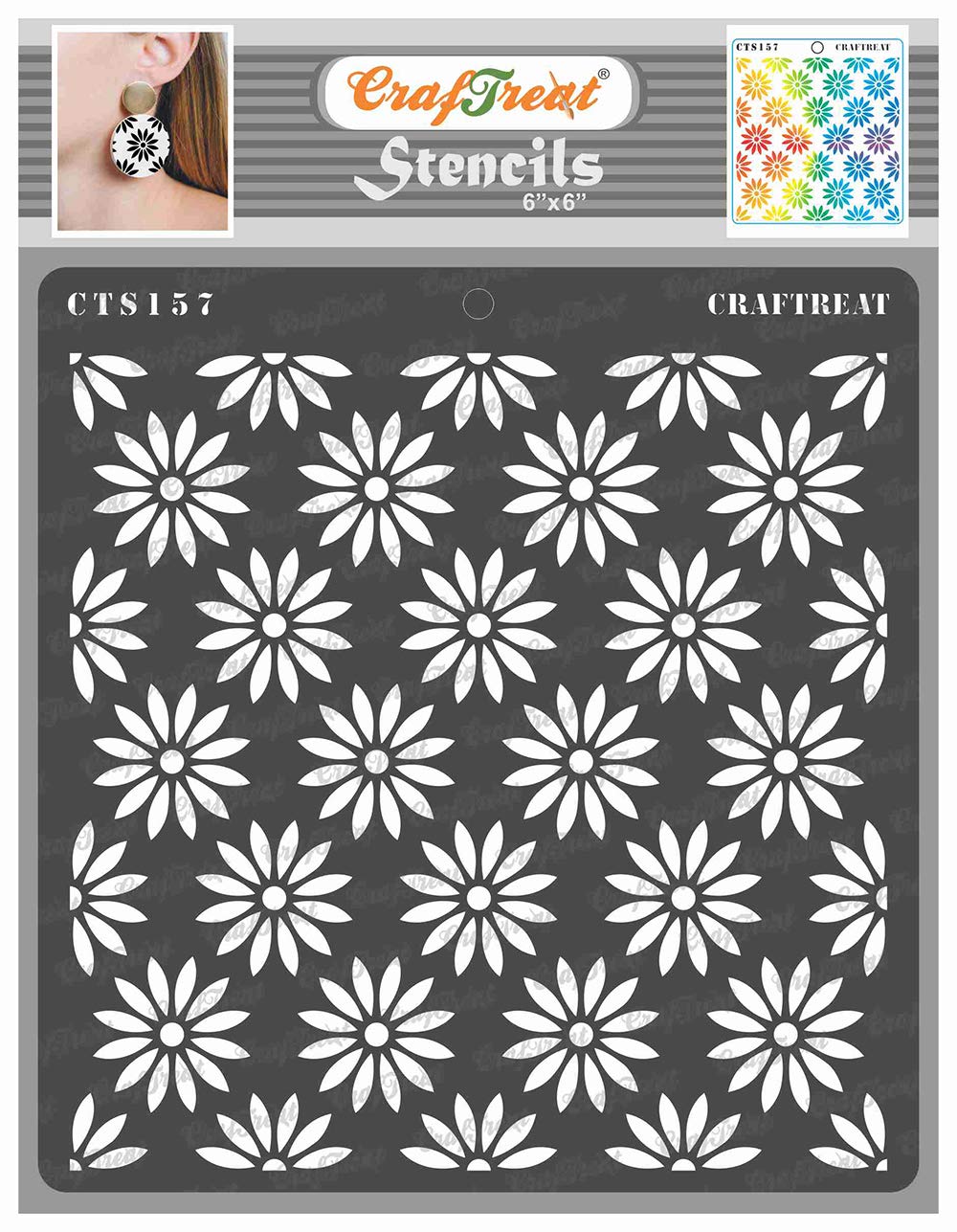 CrafTreat Reusable Daisy Flower Stencils for Painting on Wood, Canvas, Paper, Fabric, Floor, Wall and Tile - Daisy Background - 6x6 Inch - DIY Art and Craft Stencils for Painting Flowers Drawing