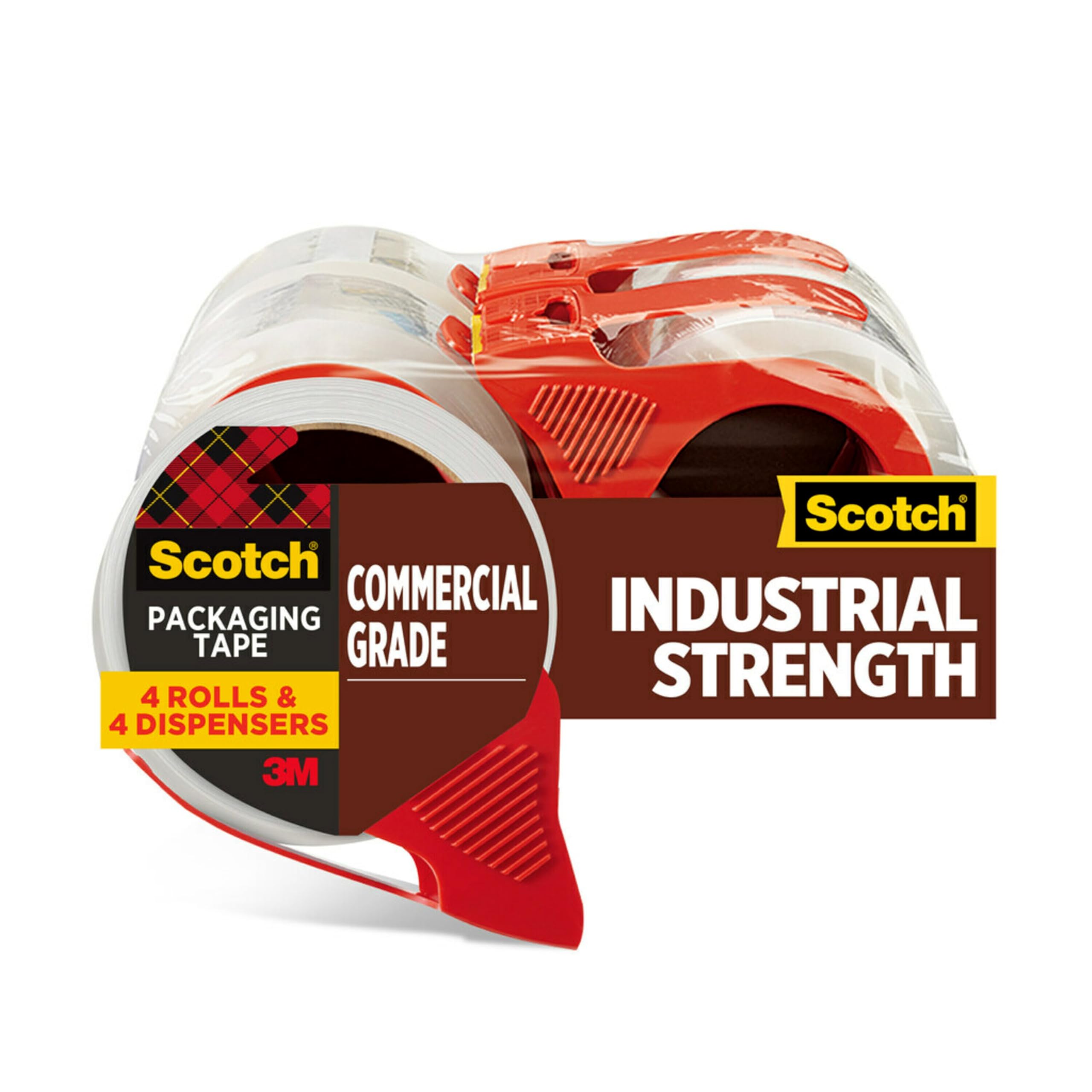 Scotch Commercial Grade Shipping Packaging Tape, 1.88" x 54.6 yd, Designed for Packing, Shipping and Mailing, Guaranteed to Stay Sealed, 3" Core, Clear, 4 Rolls (3750-4RD) | (Pack of 6) Image