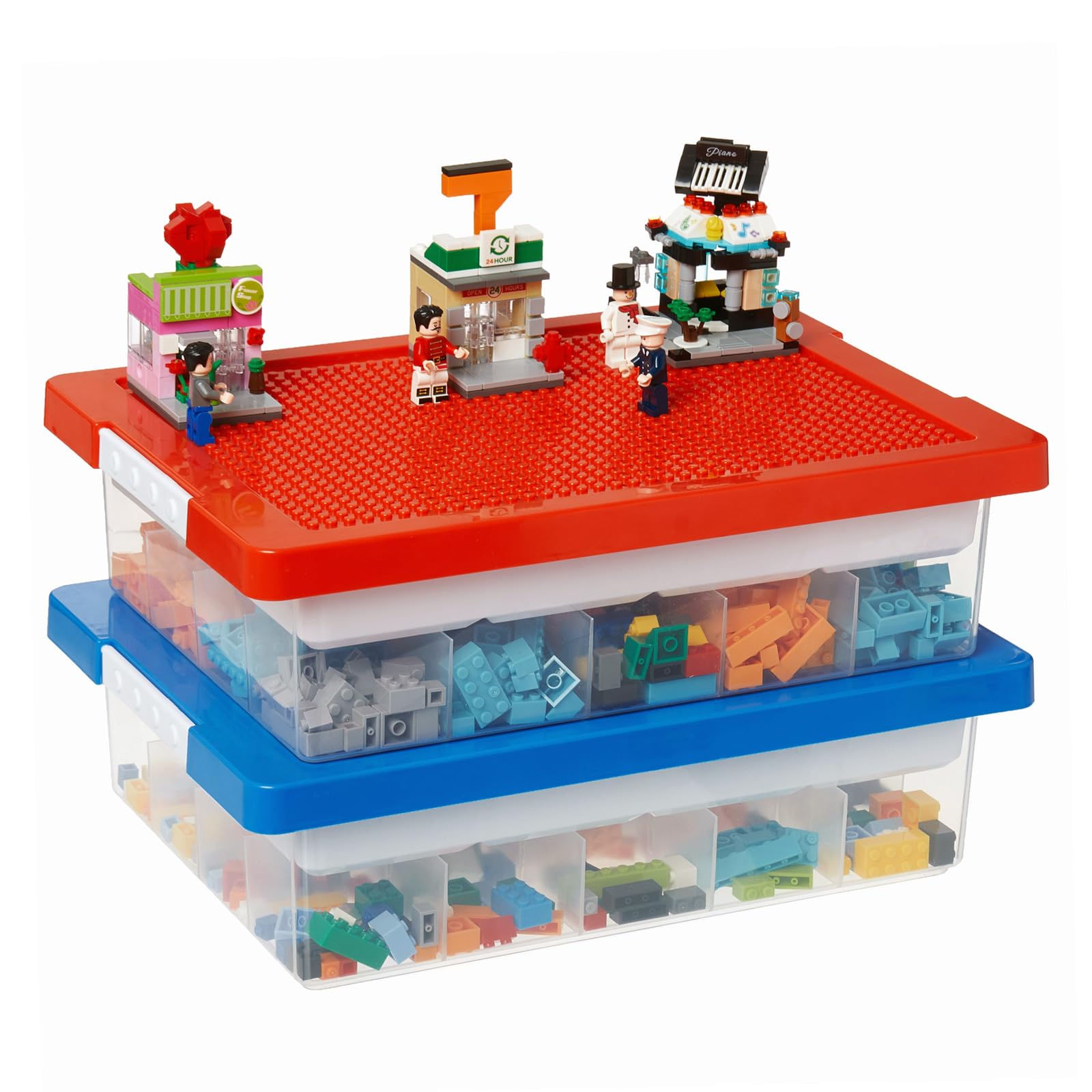 Photo 1 of MACOPRO Storage Organizer Box for Lego, Toy Box with Building Plate Lid and Removable Tray, Building Block Storage, Stackable Plastic Organizer Bins 2 Picks