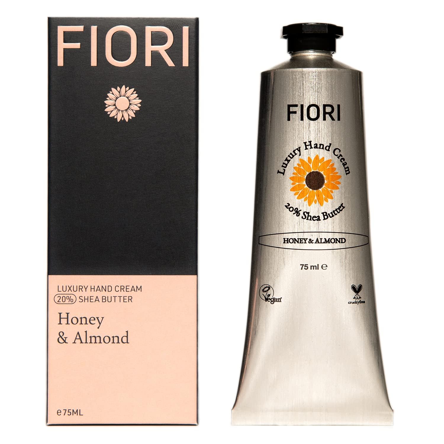 Fiori Honey & Almond Hand Cream (75ml) - Moisturizing Dry Hand Cream with Organic Shea Butter & Aloe Vera - Vegan Hand Moisturizer - Nourishing Hand Lotion - Luxurious Hand Care