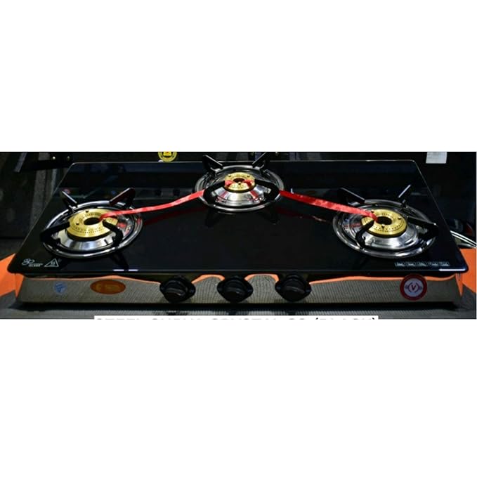 Buy steel surya crystal black morden Gas Stove with 3 burner flame